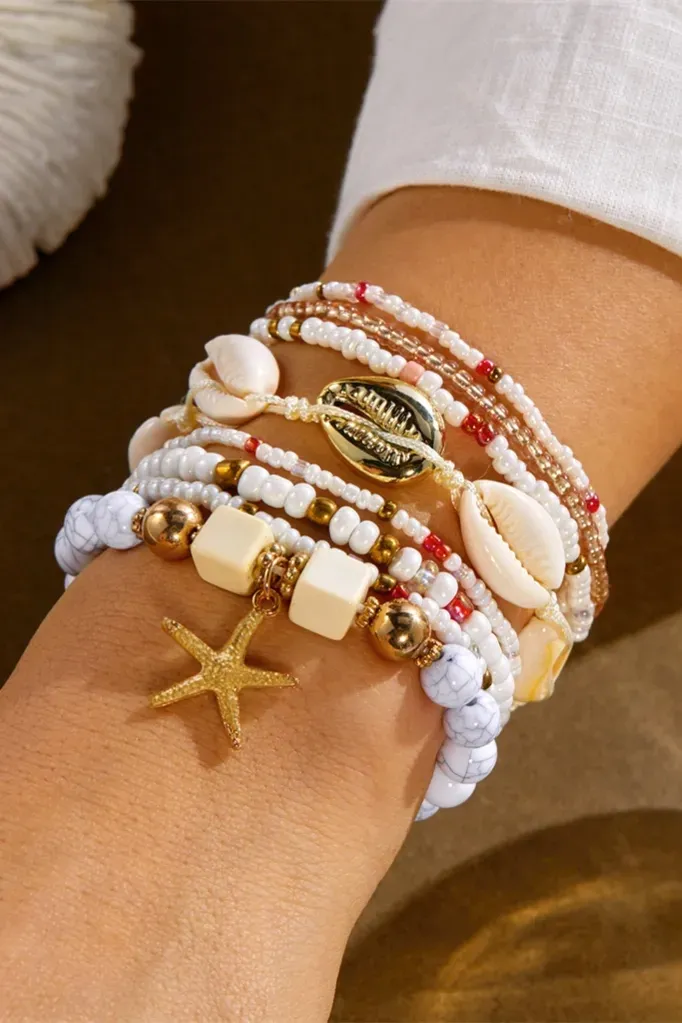 White Beachy Set Of 8 Bracelets - Image 1