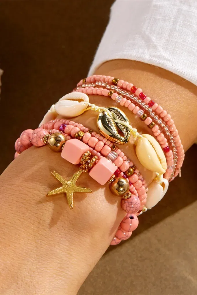 Pink Beachy Set of 8 Bracelets - Image 1