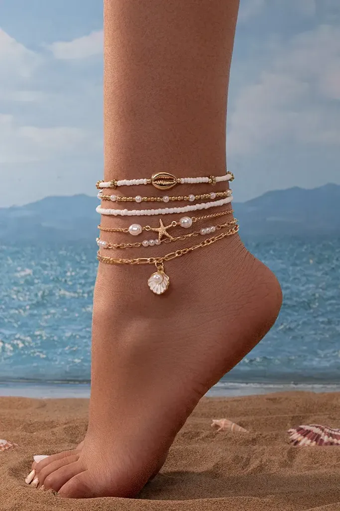 White Marine Set of 6 Anklets - Image 1