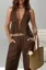 Brown Solid Halter Neck Co-Ord Set