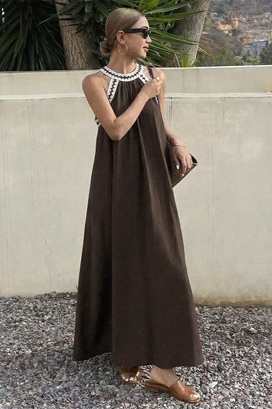 black halter dress midi Miss Circle Women's Delaney Lapel Halter Midi A-Line Dress - Black main image 1