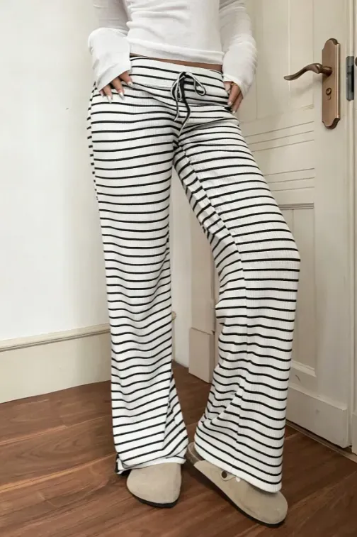 White Striped Mid Rise Pants - Image 1