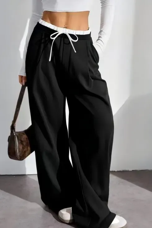 Black Solid Mid Rise Trousers - Image 1