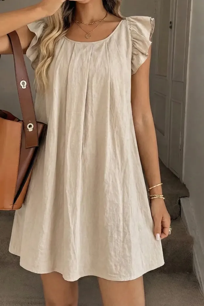 Beige Ruffled A-Line Mini Dress - Image 1