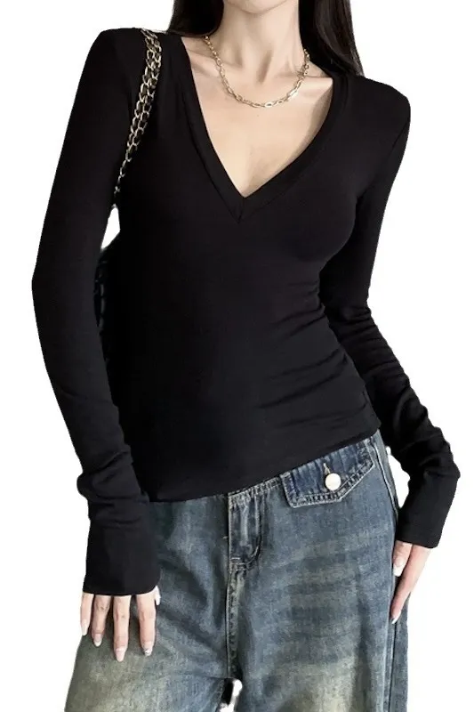 Black Solid V-Neck T-Shirt