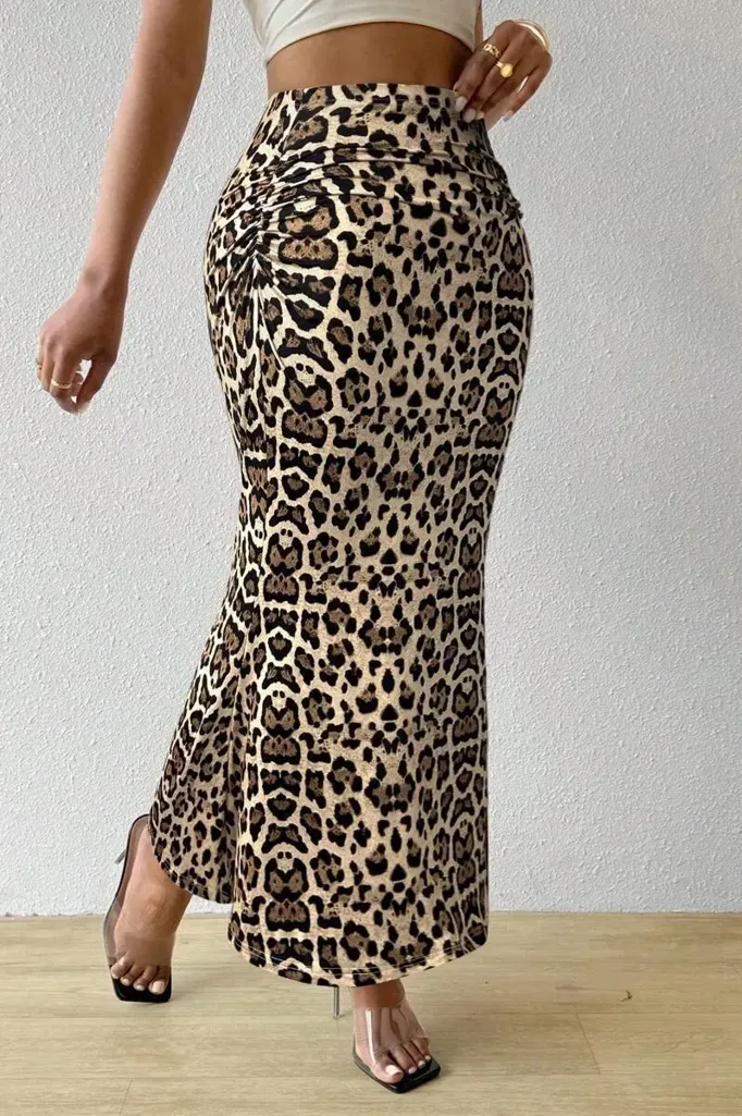Beige Leopard Print Maxi Skirt - Image 1