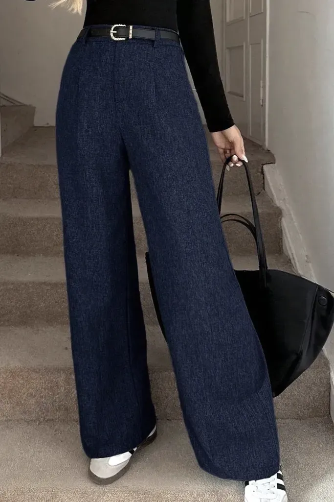 Dark Blue High Rise Wide Leg Pants - Image 1