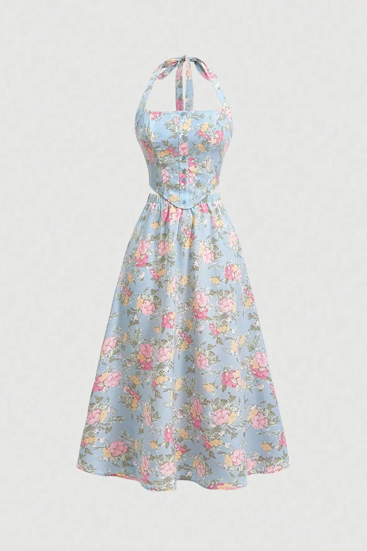 Light Blue Floral Halter Co-Ord Set