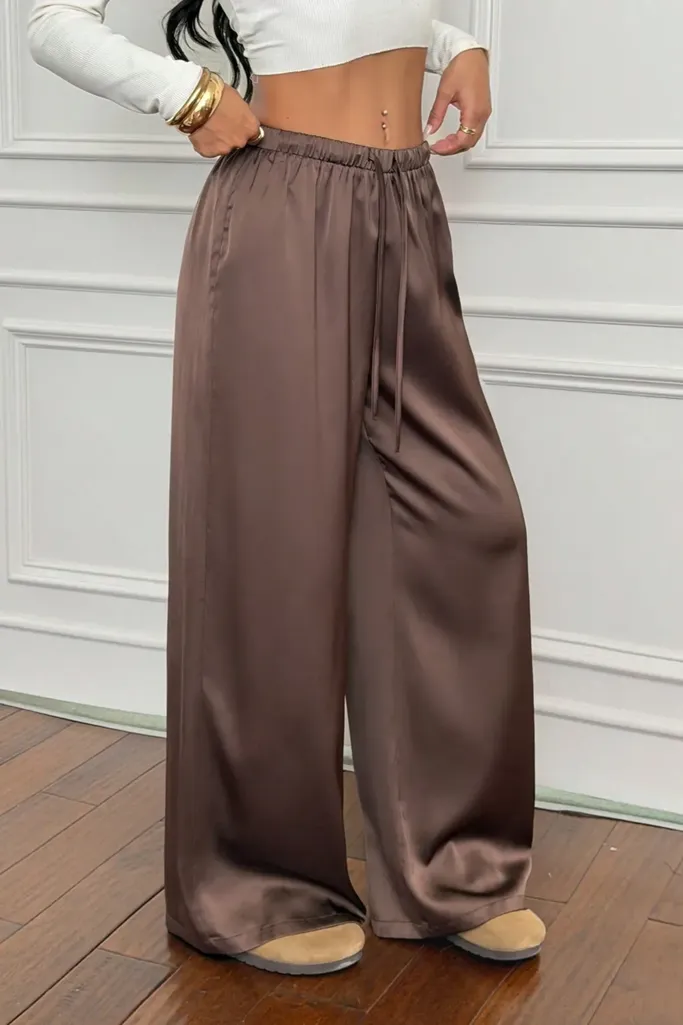 Brown Solid Mid Rise Pants - Image 1