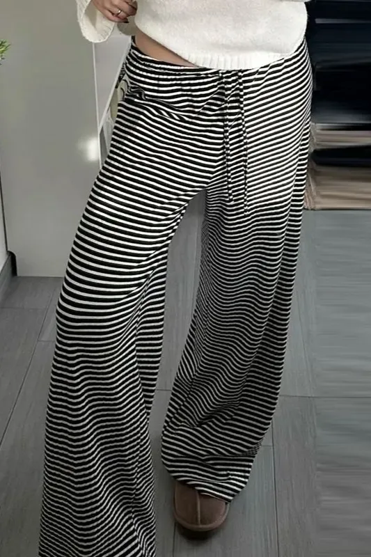 Black Mid Rise Striped Pants
