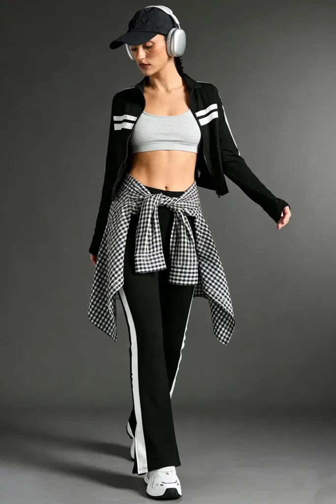 Black Solid Zip-Up Co-Ord Set - Image 1
