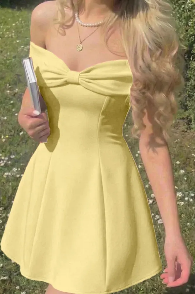Light Yellow Off-Shoulder Mini Dress - Image 1