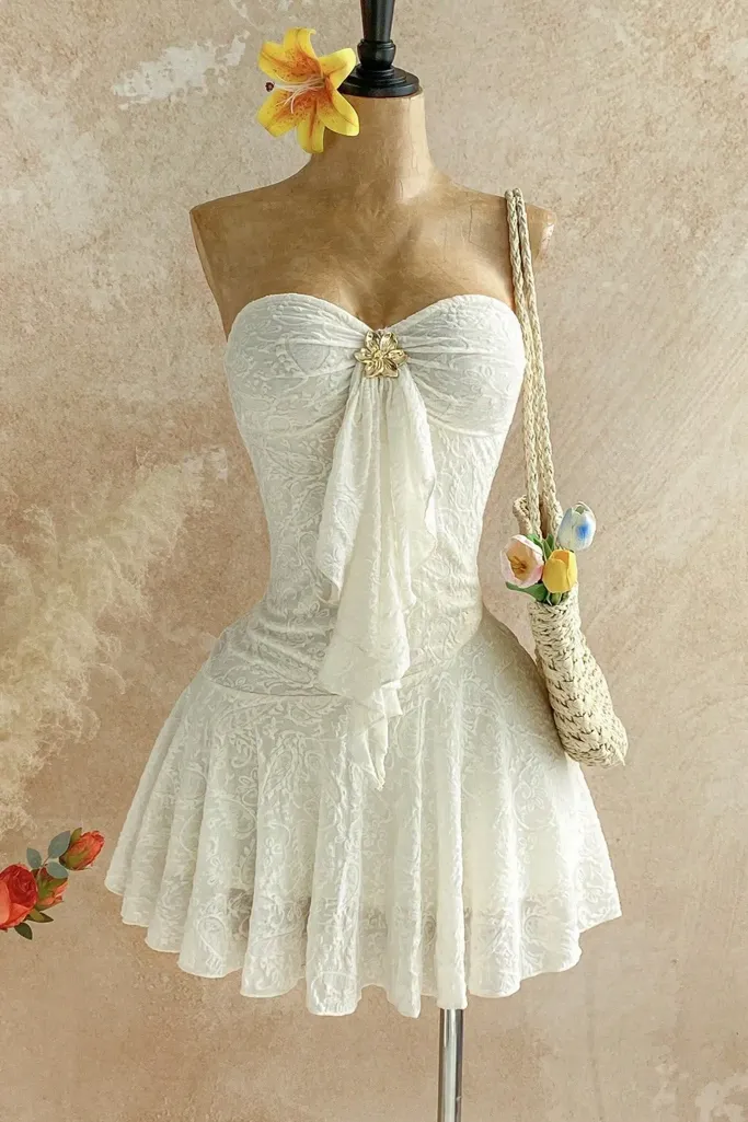 White Ruffled Tube Mini Dress - Image 1