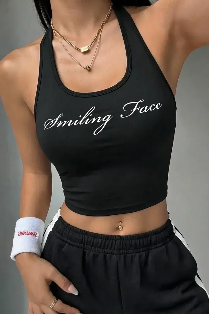 Black Halter Neck Crop Top - Image 1