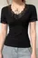 Black Lace Overlay V-Neck T-Shirt