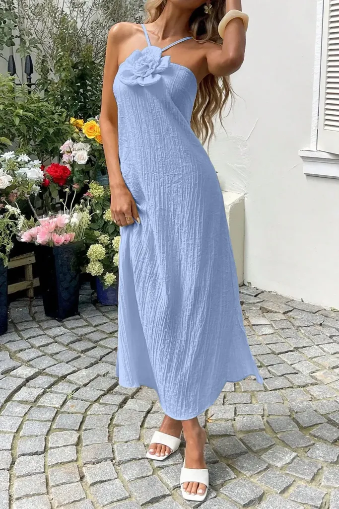 Light Blue Halter Neck Midi Dress - Image 1