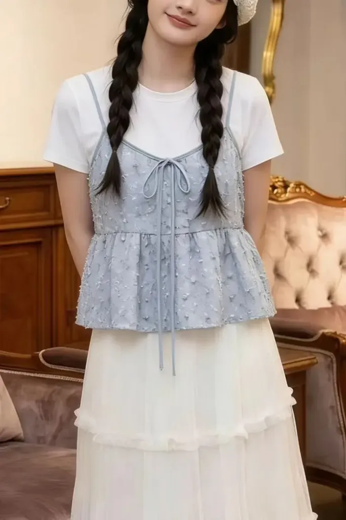 Light Blue Lace Sweetheart Top - Image 1