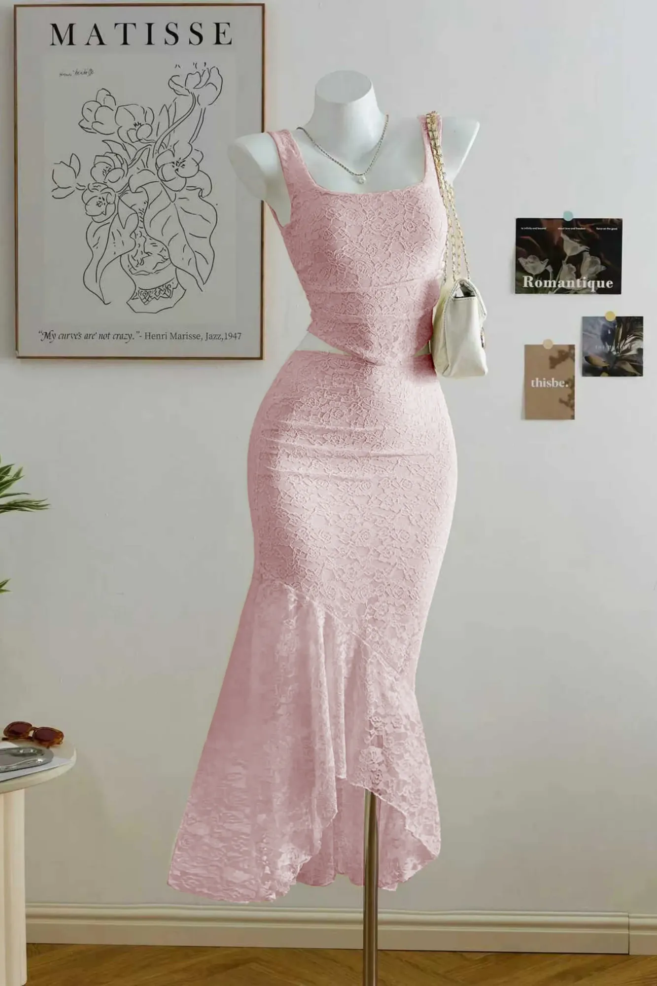 Light Pink Lace Bodycon Co-Ord Set - NEWME