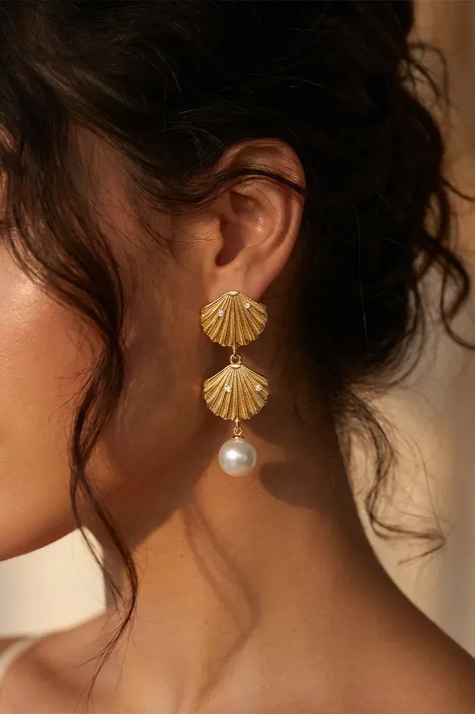 Golden Shell Chic Earrings - Image 1