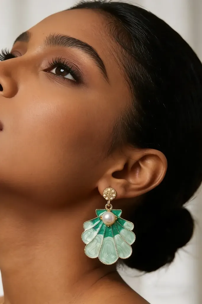 Sea Green Shellfish Earrings - Image 1