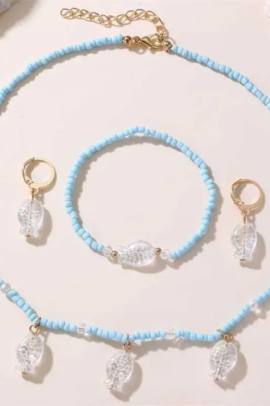 Light Blue Beaded Jewellery Set - Image 1