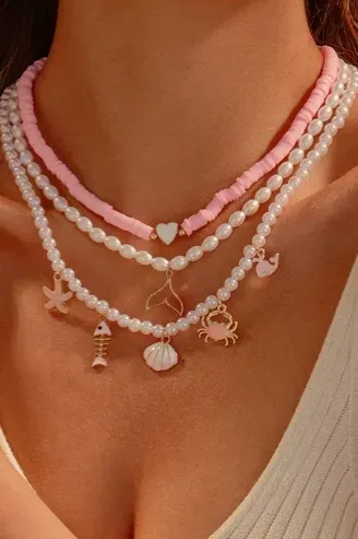 Light Pink Marine Set Of 3 Necklaces - Image 1