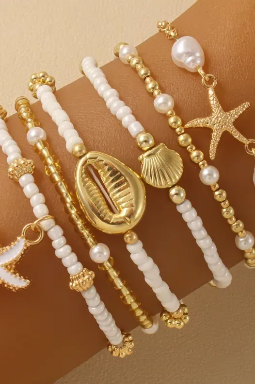 White Beachy Set Of 6 Bracelets - Image 1