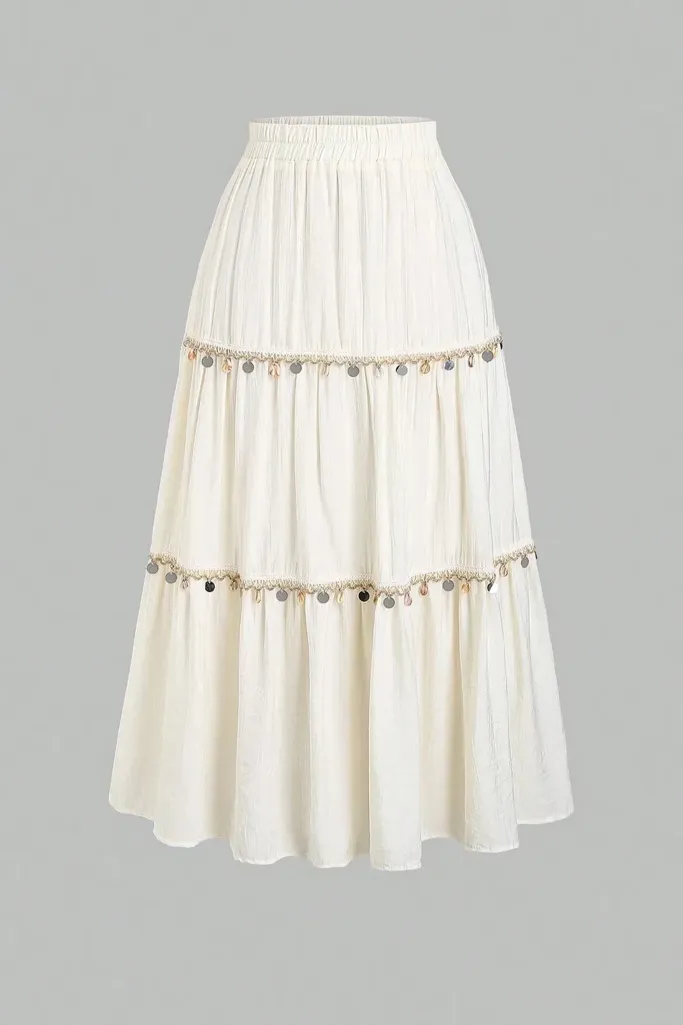 Off White Tiered Mid Rise Skirt - Image 1