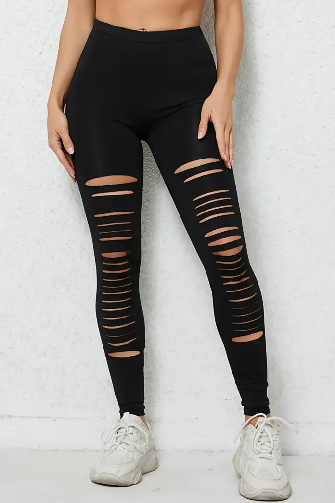 Black Ripped High-Rise Leggings - Image 1