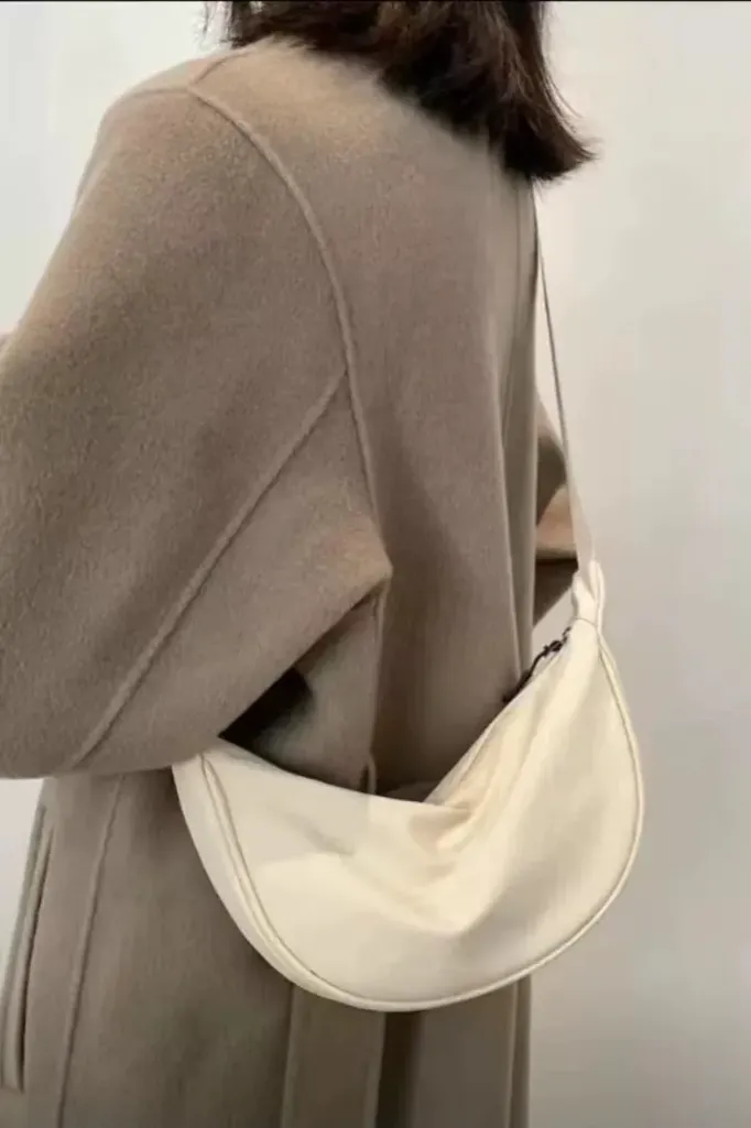 White Zipper Solid Sling Bag - Image 1