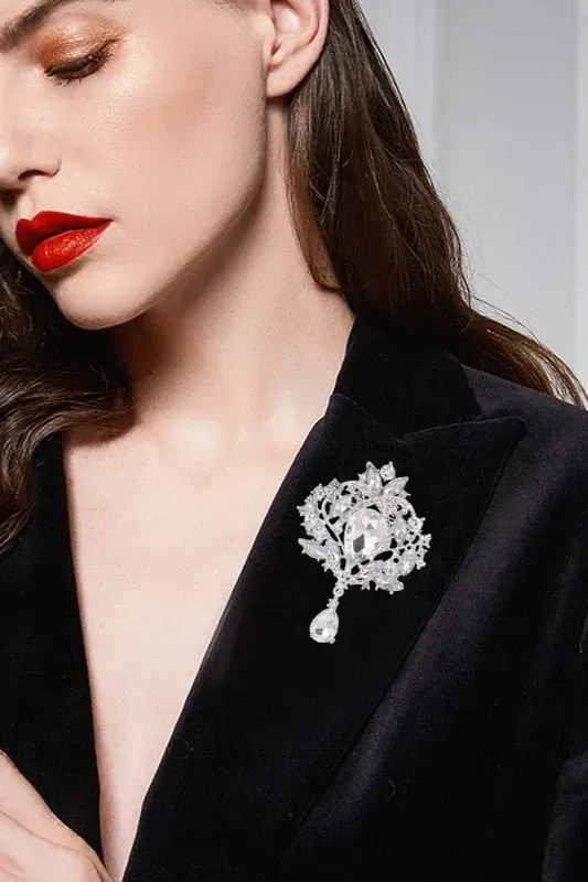 Silver Rhinestone Elegance Brooch - Image 1
