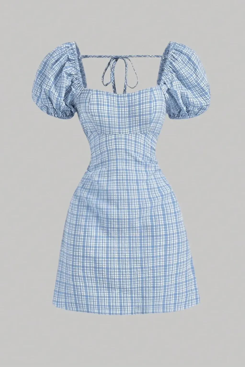 white and blue checkered dress Gingham Plaid Open Tie Back Midi Dress Medium / Amber main image 1