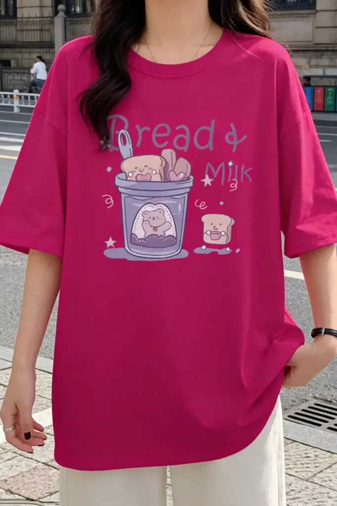 Pink Graphic Print Crew Neck T-Shirt - Image 1
