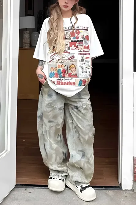 White Oversized Graphic Printed T-Shirt - NEWME