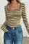 Brown Striped Square Neck T-Shirt