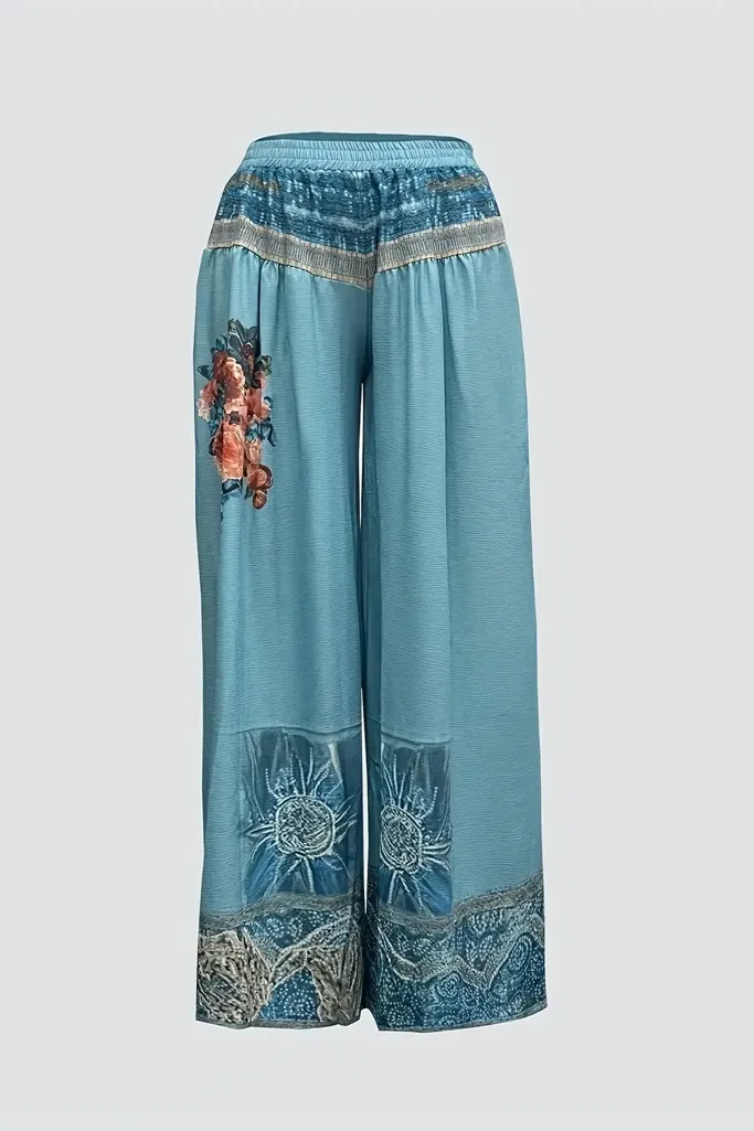 Blue Ethnic Print Mid-Rise Pants - Image 1