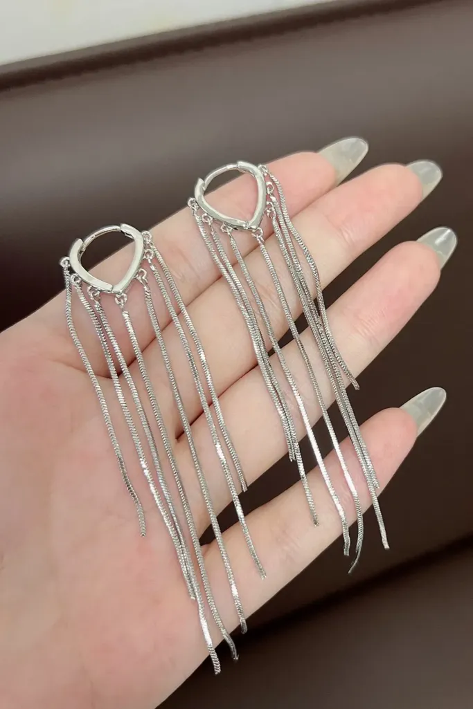 Silver Elegant Hoop Hanging Earrings - Image 1