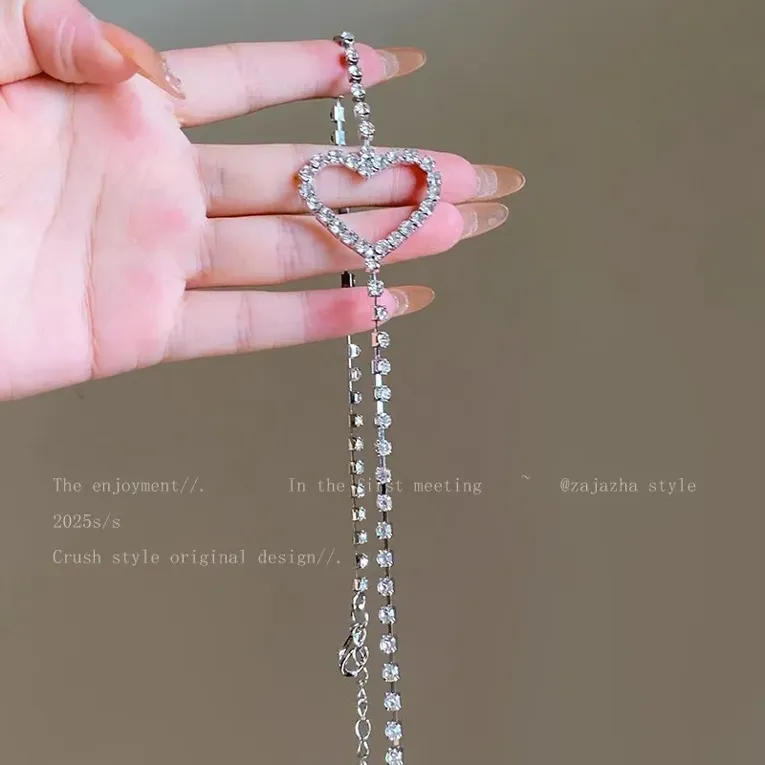 Silver Heart Rhinestone Bra Straps - Image 1