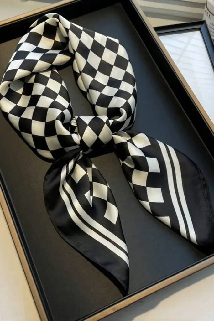 Black Checkered Printed Scarf - Image 1