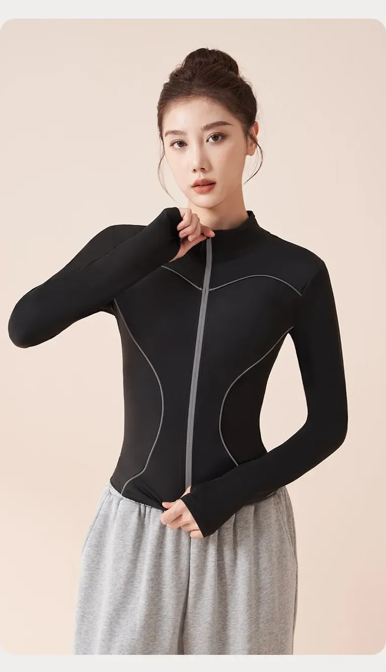 Black High-Neck Fitted Sports Jacket - Image 1