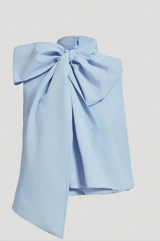 Light Blue Solid High Neck Top - Image 1