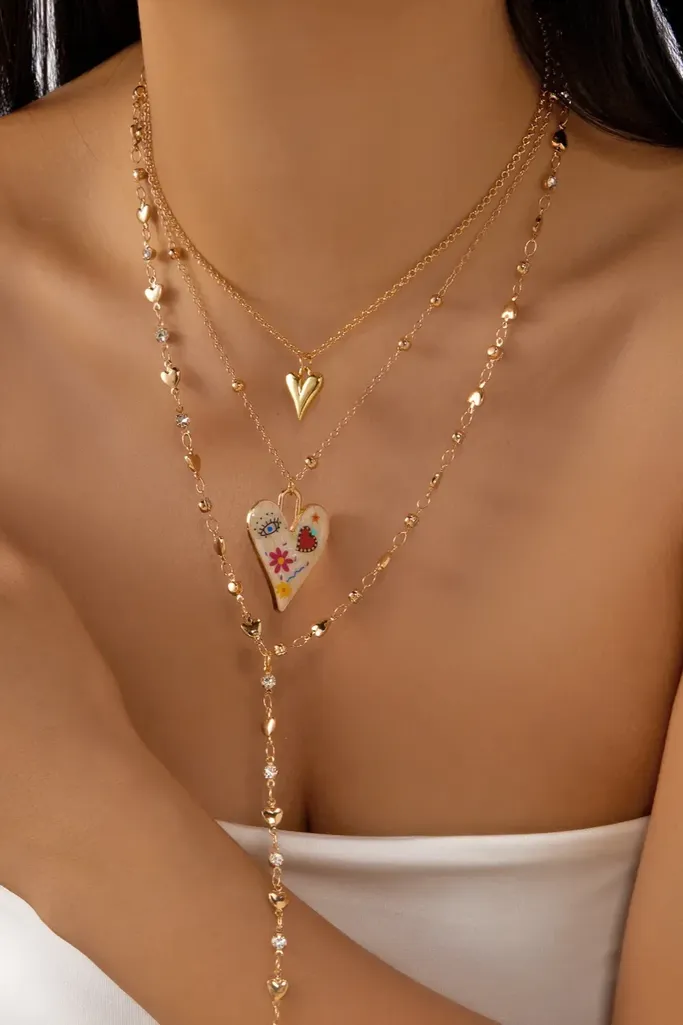 Golden Layered Heart Necklace - Image 1