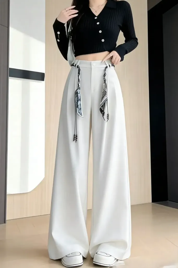 White High Rise Wide Leg Pants - Image 1