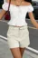Cream Solid Mid-Rise Shorts