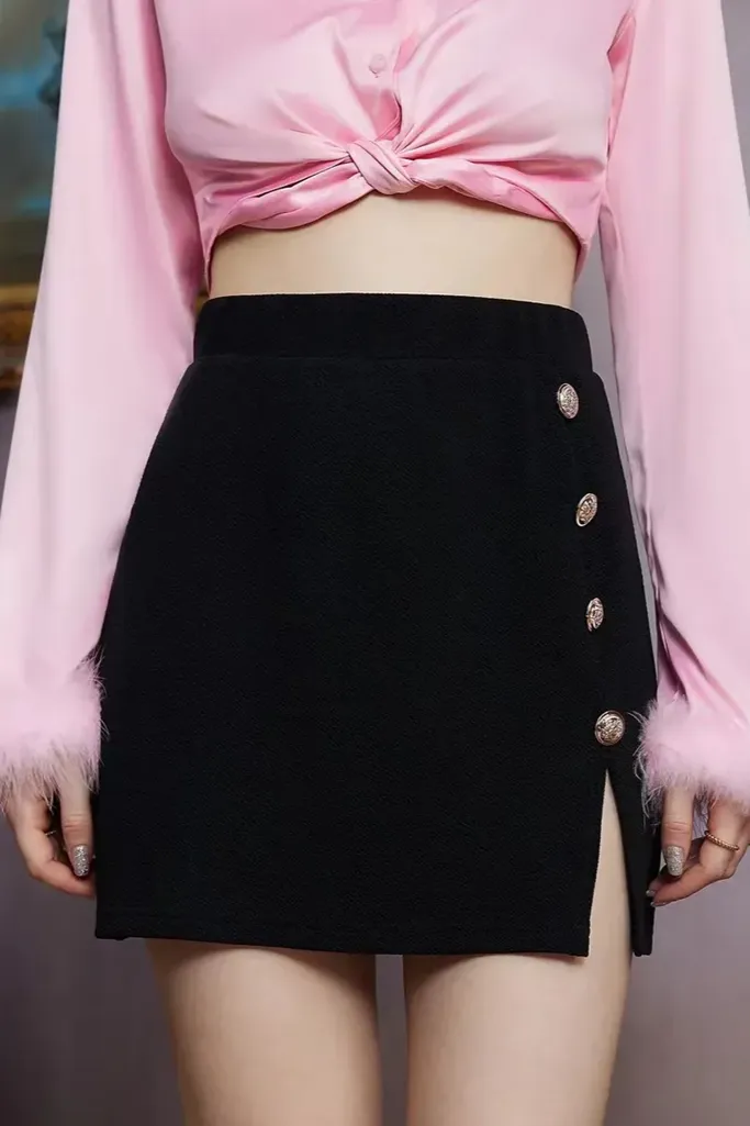Black Mini A-Line Slit Skirt - Image 1