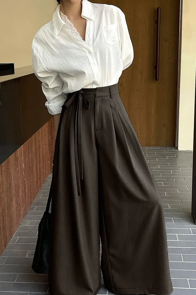 Dark Brown Mid Rise Pleated Trousers - Image 1