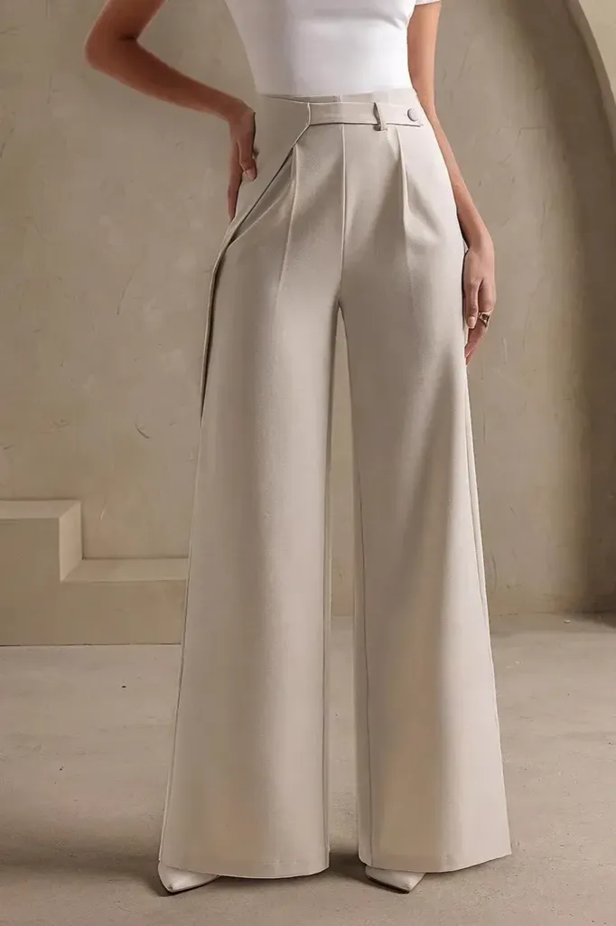Cream Solid Mid Rise Trousers - Image 1