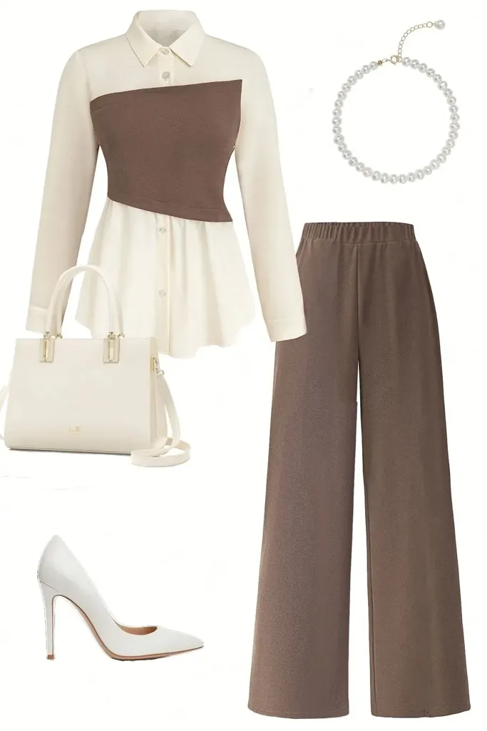 Brown Collared Buttoned Co-Ord Set - Image 1