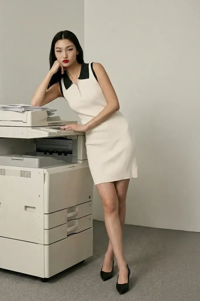Off White Contrast Collared Mini Dress - Image 1