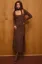 Brown Solid Square Neck Midi Dress